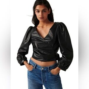 ba&sh Houston Leather Wrap Top in Black